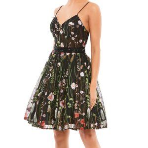 Mac Duggal FLORAL EMBROIDERED BUSTIER A-LINE DRESS